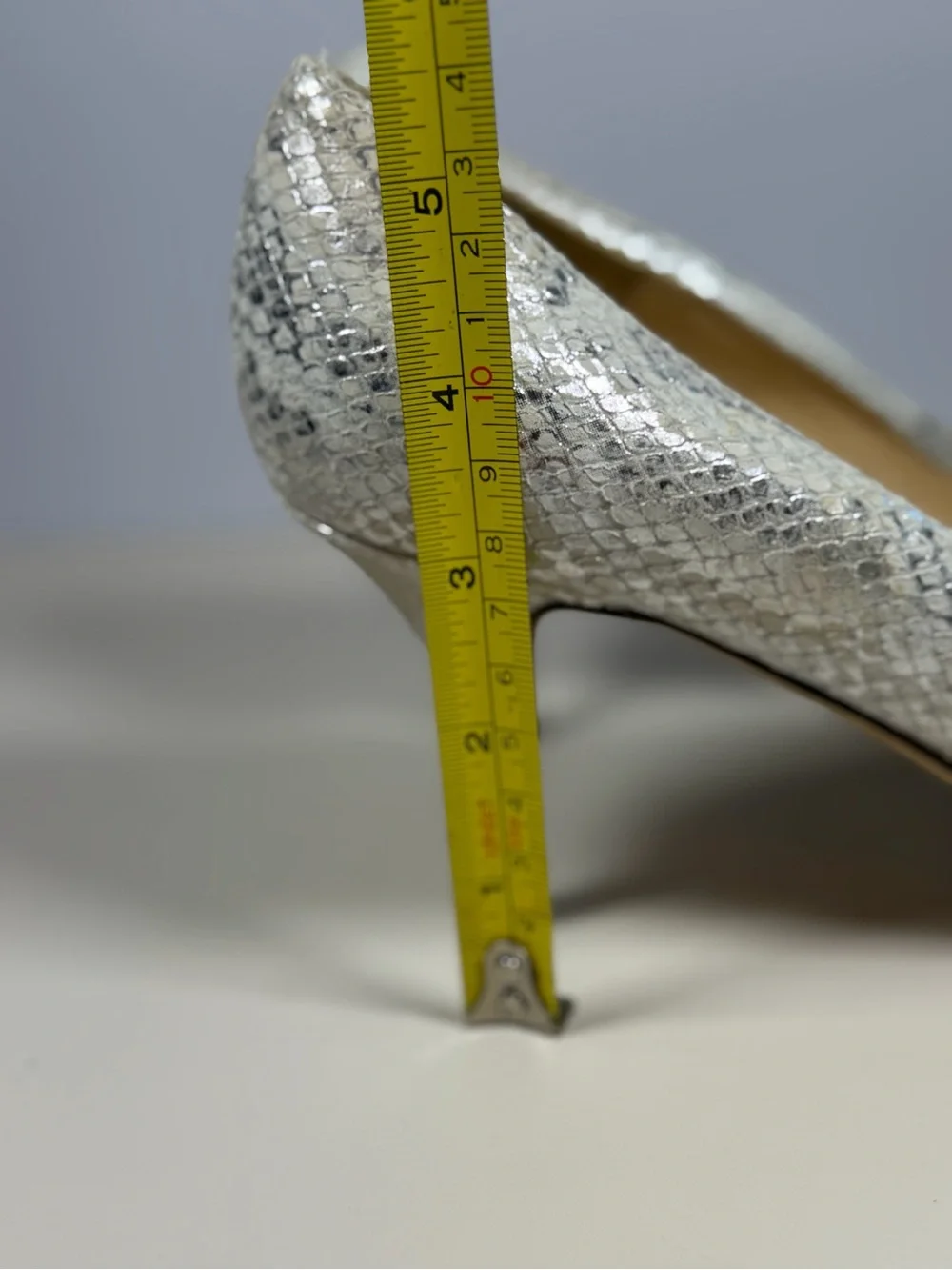 kate spade Silver Snake-Embossed Peep Toe Heels with Bow